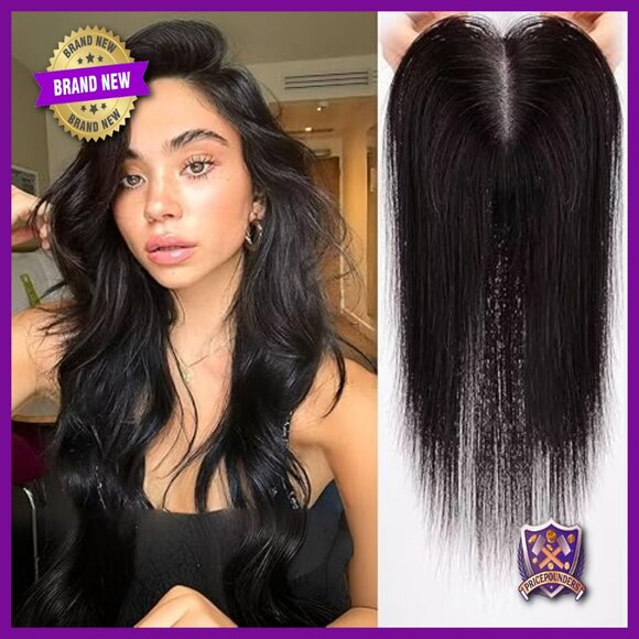 Real Human Hair Topper for Thinning Hair, 14 Inch Silk Base with Clips main image 6